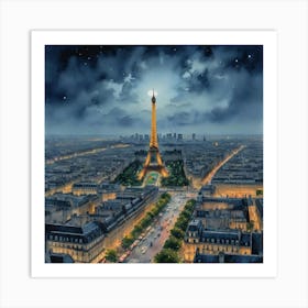 Paris At Night Architectural Beauty Art Print