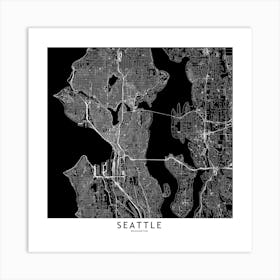 Seattle Black And White Map Square Art Print