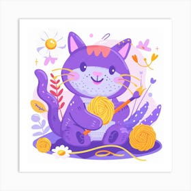 Cute Cat Knitting Art Print