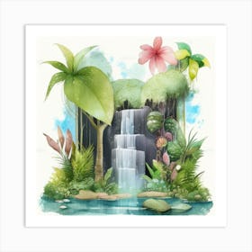 Waterfall In The Jungle 3 Art Print