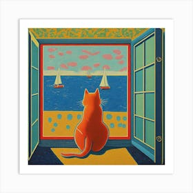 Cat Looking Out The Window 14 Art Print