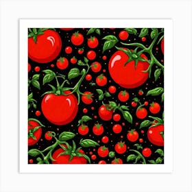 Red Tomatoes On Black Background 8 Art Print