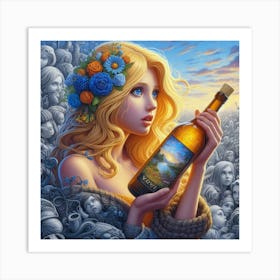 Girl Holding A Bottle Of Wine Art Print