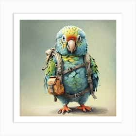 Parrot With Backpack Art Print