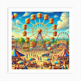 Summer Fair Fun Wall Print Art A Lively And Joyful Depiction Of A Summer Fair, Perfect For Bringing The Excitement And Nostalgia Of Summer Festivities To Any Space Art Print