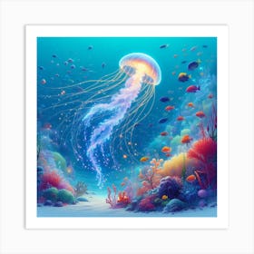 Jellyfish Under The Sea Art Print