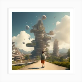 Boy In A Futuristic City 1 Art Print