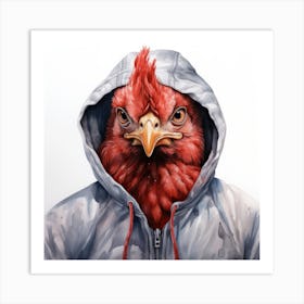 Watercolour Cartoon Chicken In A Hoodie 1 Art Print