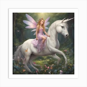 Fairy On A Unicorn Art Print