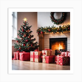 Christmas Presents In Front Of Fireplace 9 Art Print