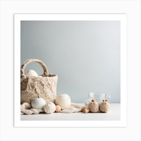 Basket With Yarn And Eggs Art Print