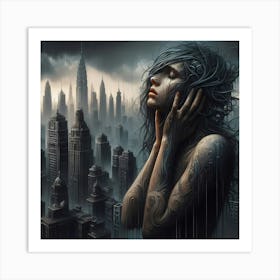 Girl In The Rain Art Print