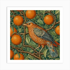 Bird Perched On An Orange Tree Art Print