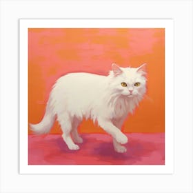 White Cat on Orange Art Print