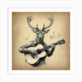 Deer With Guitar 1 Art Print