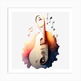 Guitar With Music Notes Art Print