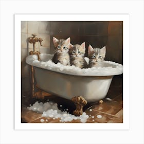 Three Kittens In A Bathtub Art Print