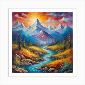 morning mountain and river Art Print