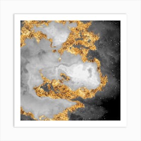 100 Nebulas in Space with Stars Abstract in Black and Gold n.084 Art Print