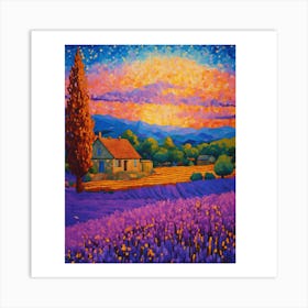 Lavender Fields At Sunset Art Print