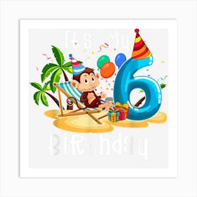 Kids 6th Birthday Monkey 6 Years Old Boys Girlns Toddler Art Print