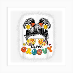 Three Groovy Messy Bun Girls Kids 3 Years Old 3rd Birthday Art Print