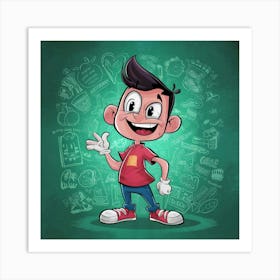 Cartoon Boy With Doodles 1 Art Print