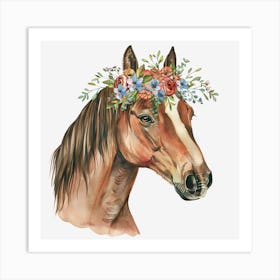 Horse With Floral Crown Art Print