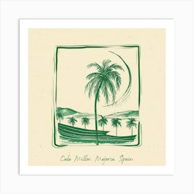 Cala Millor, Majorca, Spain Green Line Art Illustration Art Print