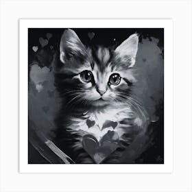Black and White Valentines Day Kitten Art Print
