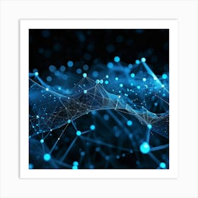 Blueish Abstract Network Of Interlinked Nodes Floating In Three Dimensional Space Showcasing Futuri Art Print