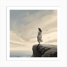 Woman Standing On A Cliff Art Print