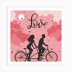 Couple Riding Bicycles In The Sky Art Print