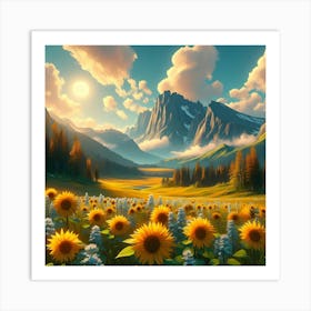 Sunflowers In The Mountains 5 Art Print