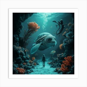 Turtle In The Ocean Art Print