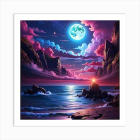 Full Moon Over The Ocean Art Print