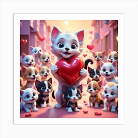 Valentine'S Day Cats Party Art Print