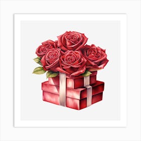 Red Roses In A Gift Box 7 Art Print