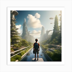 Boy In A Futuristic City Art Print