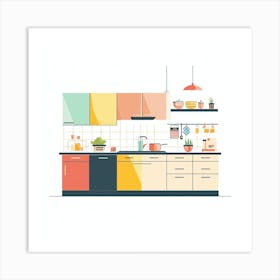 Kitchen Interior Flat Vector Illustration 5 Art Print