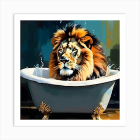 Lion In The Bath 2 Art Print