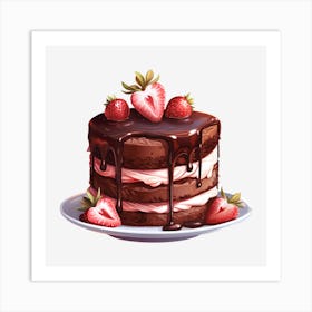 Chocolate Cake With Strawberries 2 Art Print