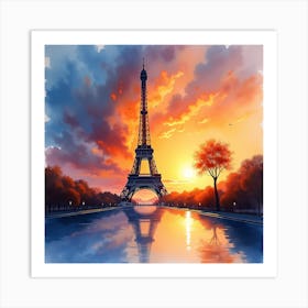 Sunset Eiffel Tower Art Print