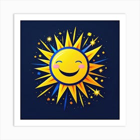 Lovely smiling sun on a blue gradient background 36 Art Print