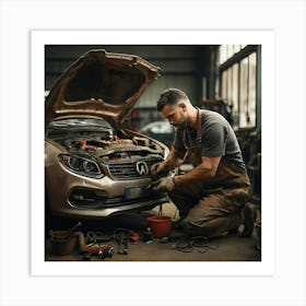 Mechanic Working On A Car 2 Art Print