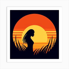 Silhouette Of A Woman At Sunset 3 Art Print