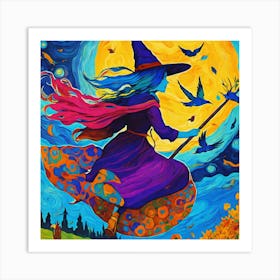 Witch On A Broom Art Print