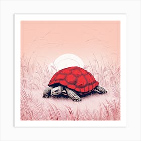 Red Turtle In The Grass Art Print