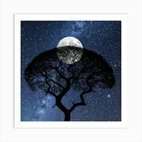 Tree In The Night Sky Art Print