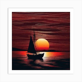 Sailboat At Sunset 2 Art Print